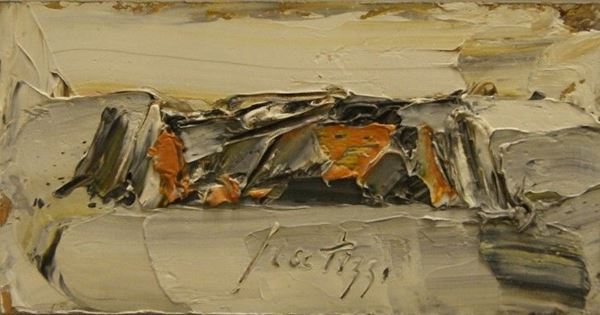 Sergio Scatizzi, ( Gragnano,Lu 1918- Firenze 2009) NATURA MORTA olio su tavola, cm 32,5x17