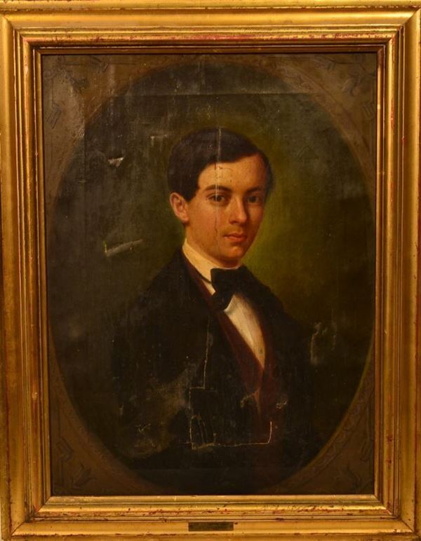 Scuola italiana, sec. XIX RITRATTO DEL CONTE GIUSEPPE CINI DI PIANZANO olio su tela, cm 57x42 danni