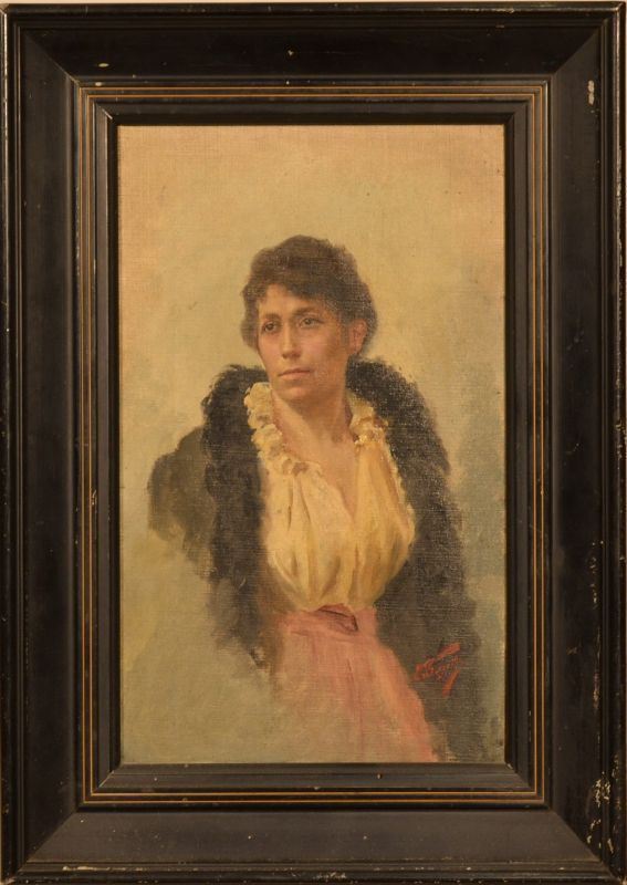 Artista della fine del  sec. XIX RITRATTO DI ADELE CINI olio su tela, cm 30x18,5 indistintamente firmato