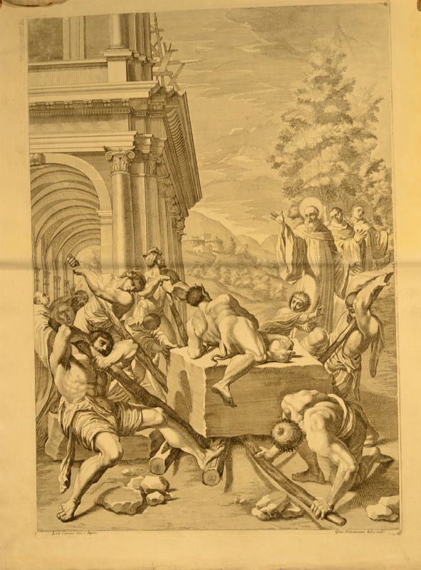 Giacomo Maria Giovannini (Bologna 1667  Parma 1717) IL CLAUSTRO DI SAN MICHELE IN BOSCO DI BOLOGNA dodici acqueforti, cm 53x37,5 ciascuna (12), piÃ¹ frontespizio datato 1694 dai dipinti di Ludovico Carracci (13)