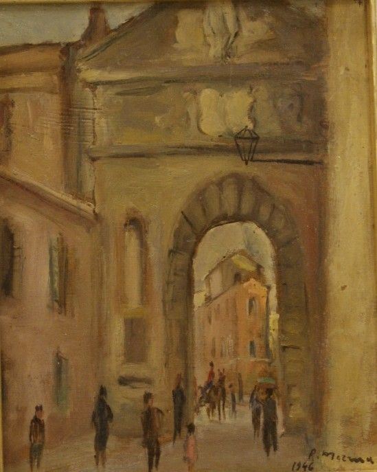 Rodolfo Marma (Firenze 1923 - 1998) PORTA MARTANA olio su tavoletta, cm 18x22  - Asta Decorazione di interni - Poggio Bracciolini Casa d'Aste