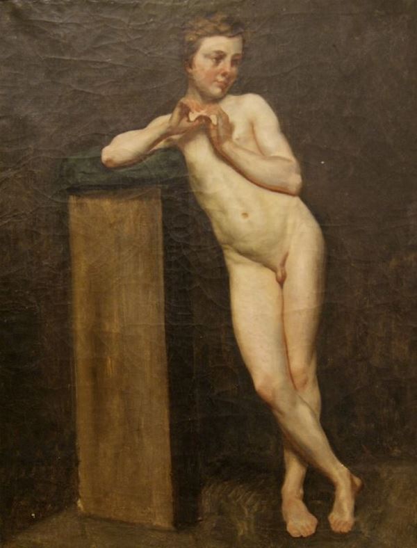 Scuola italiana, sec. XIX NUDO DI RAGAZZO olio su tela, cm 60x80  - Asta Decorazione di interni - Poggio Bracciolini Casa d'Aste
