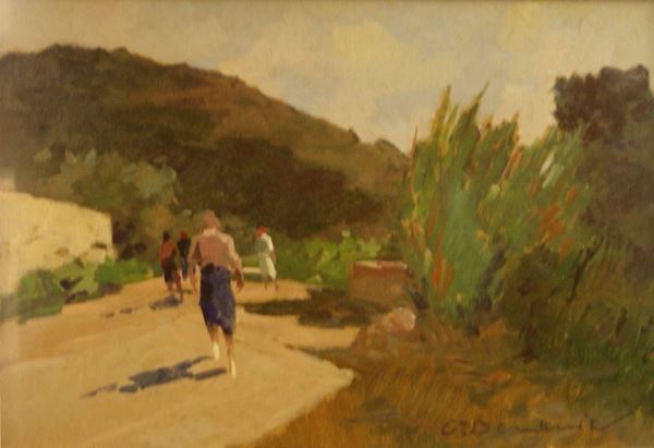 Carlo Domenici (Livorno 1898 - 1981) STRADA ALL'ISOLA D'ELBA olio su masonite, cm 50x35