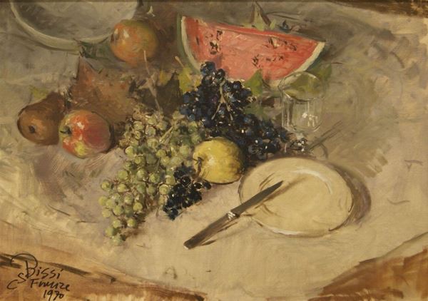 Sergio Cirno Bissi (1902-1987) NATURA MORTA CON FRUTTA olio su tela, cm 63x49