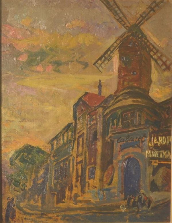 Giulio De Angeli MOULIN DE LA GALETTE, PARIS olio su tela, cm 44x34 firmato e titolato sul retro