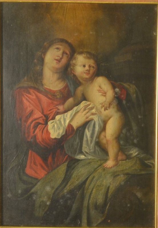 Scuola fiamminga sec.XVII-XVIII MADONNA CON BAMBINO olio su tavola, cm33x23