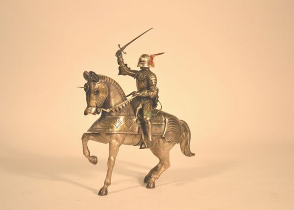 Figura di cavallo e cavaliere, Ettore Fieramosca, in argento, alt. cm 33, gr, 2620