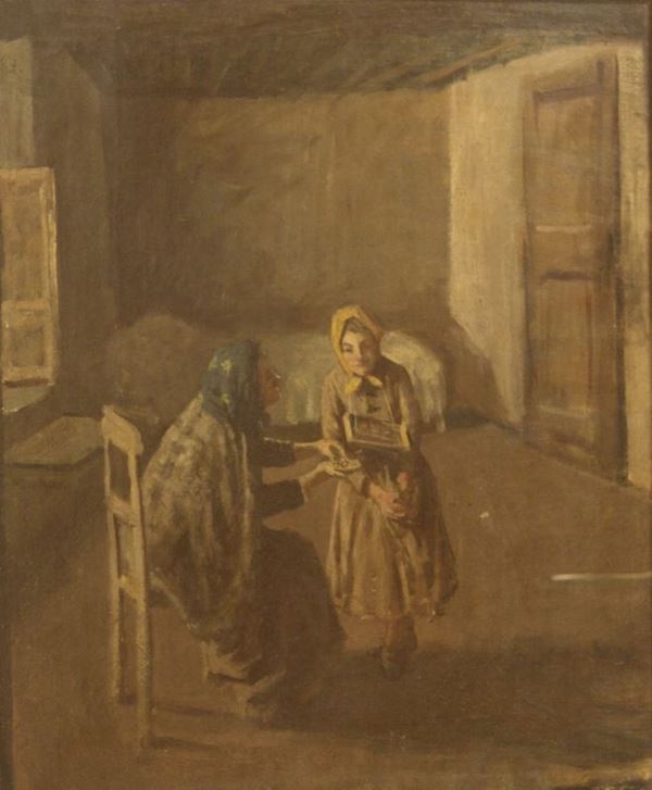 Scuola italiana, sec. XIX INTERNO CON FIGURE olio su tela, cm 40x50