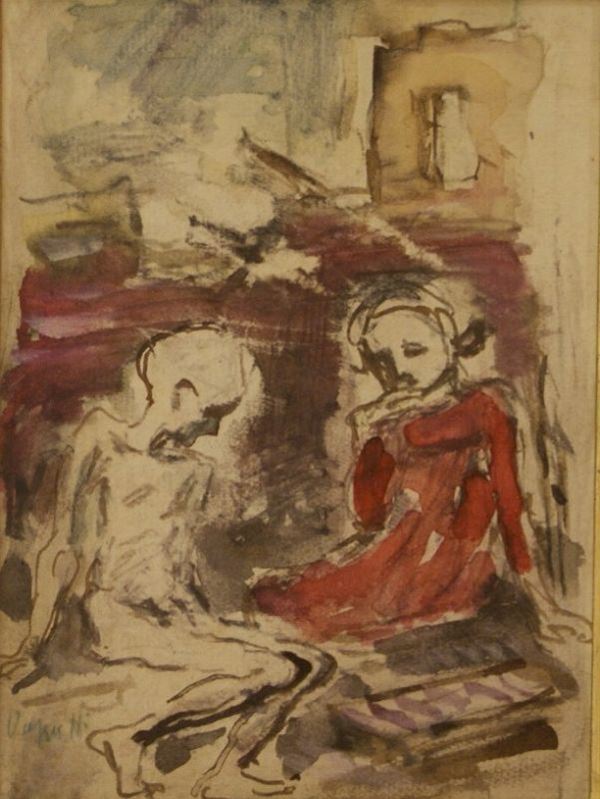 Gianni Vagnetti (Firenze, 1897-1956) FIGURE SURREALI tecnica mista su tavoletta, cm 18x23