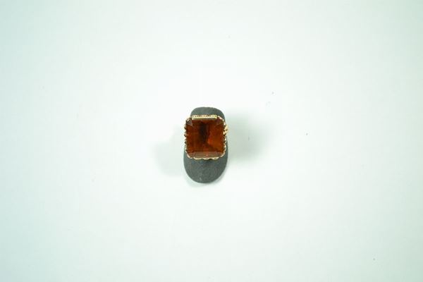 Anello anni '50 in oro rosa e quarzo Madera, gr. 9
