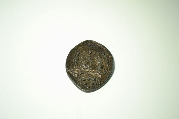 Placca ovale, in piombo raffigurante NativitÃ  con stemma cardinalizio mediceo, fusione antica, cm 10,5x7