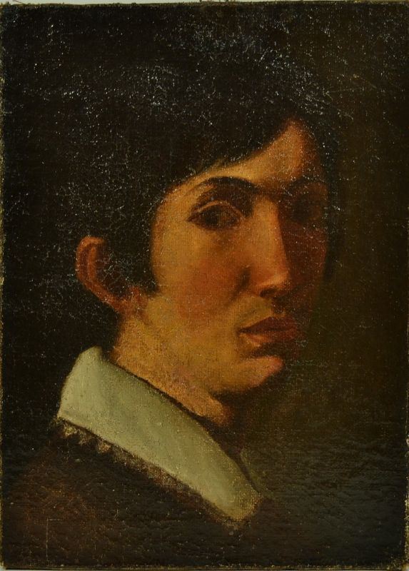 Scuola fiorentina, fine sec. XVII  inizi XVIII RITRATTO DI GIOVANE CON COLLETTO BIANCO cm 38,5x28, forti svelature e restauri      sul retro, nel telaio, vecchi numeri d'inventario e vecchie iscrizioni: Furino Francesco