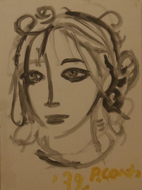 Primo Conti (Firenze 1900-Fiesole 1988) VOLTO DI DONNA  olio su carta,  cm 47x34 datato 1979