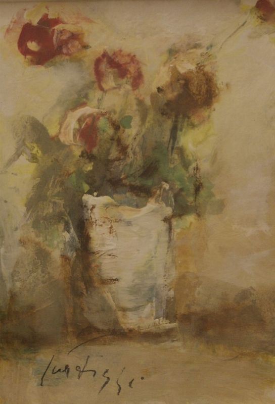 Sergio Scatizzi (Gragnano 1936- Firenze 2009)  FIORI  olio su cartone, cm 33x23