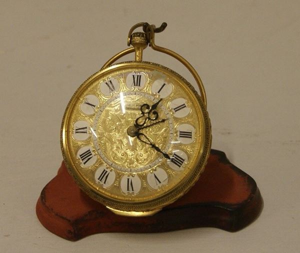 Orologio da tasca, Versailles Henri Tropez, in metallo dorato, cm 8,5, con base