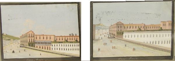 Coppia di gouache, Napoli, sec. XIX LOGGIA REALE cm 10x7 ognuna (2)