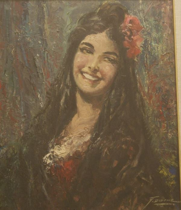 Giuseppe Didone (1903- 1965  RITRATTO DI RAGAZZA  olio su tela, cm 60x50  - Asta Antiquariato, Collezionismo & Interiors - Poggio Bracciolini Casa d'Aste
