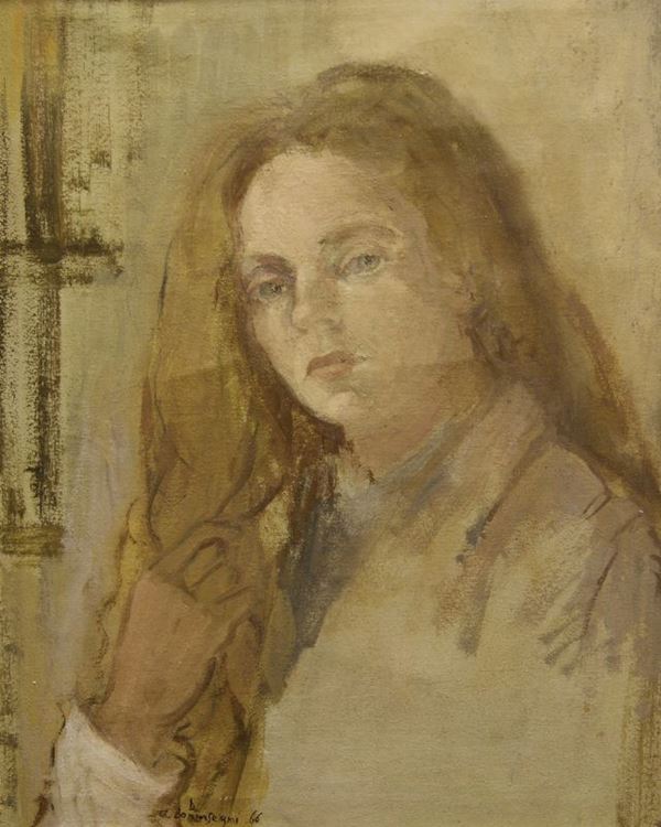 Alfonso Boninsegni (Tosi 1910- Firenze 1994)  RITRATTO DELLA MOGLIE   olio su tela, cm 52x40 datato 1966