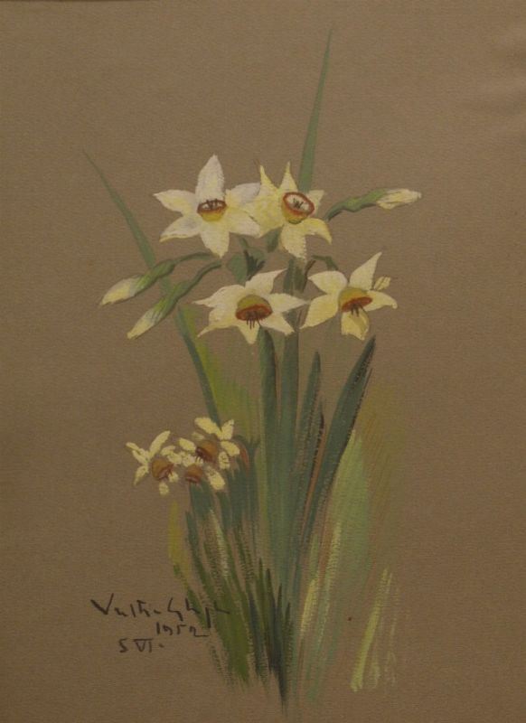 Valentino Ghiglia (Firenze 1960- Firenze 1963)  GIUNCHIGLIE   tecnica mista su carta, cm 40x30 datato 1952