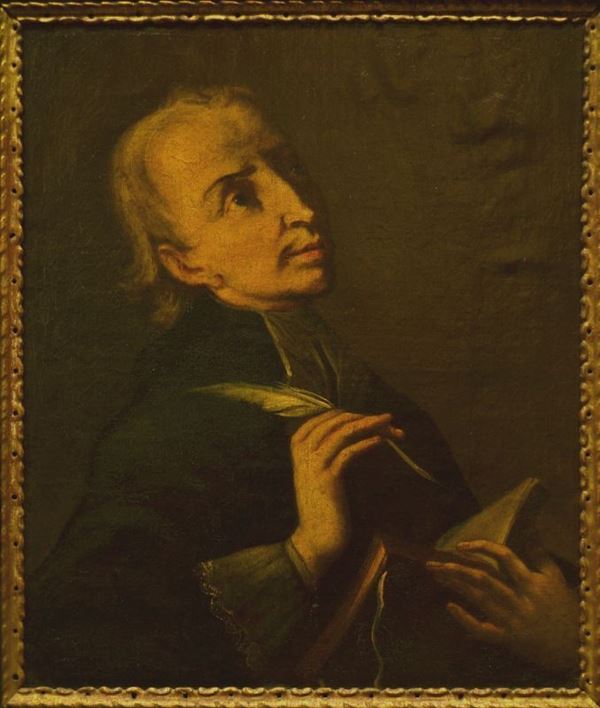 Scuola sec.XVIII RITRATTO DI SACERDOTE CON LIBRO olio su tela, cm 60x51