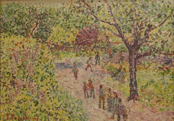 Guido Borgianni (New York 1915-Firenze 2011) VEDUTA DI GIARDINO olio su tela, cm 50x70