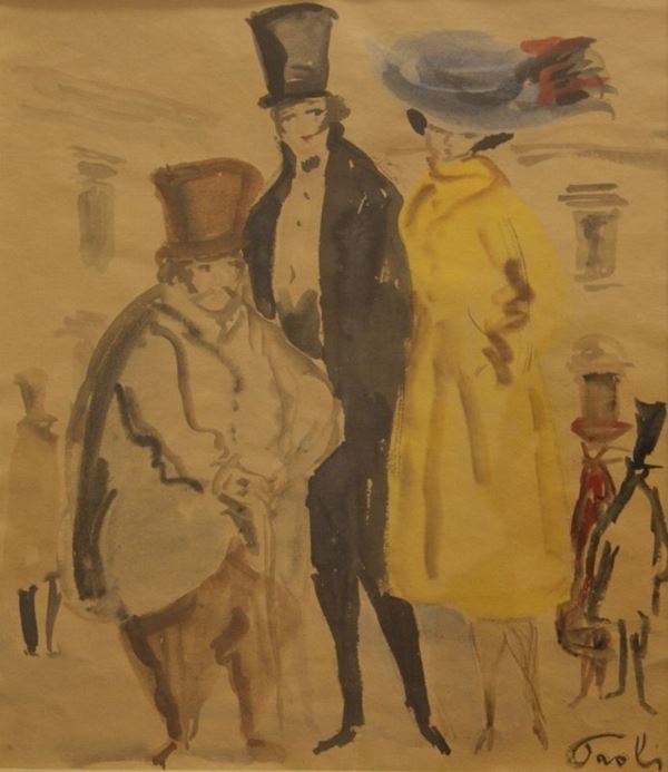 Bruno Paoli (Firenze 1915-2005) FIGURE  acquerello su carta, cm 35x30,5