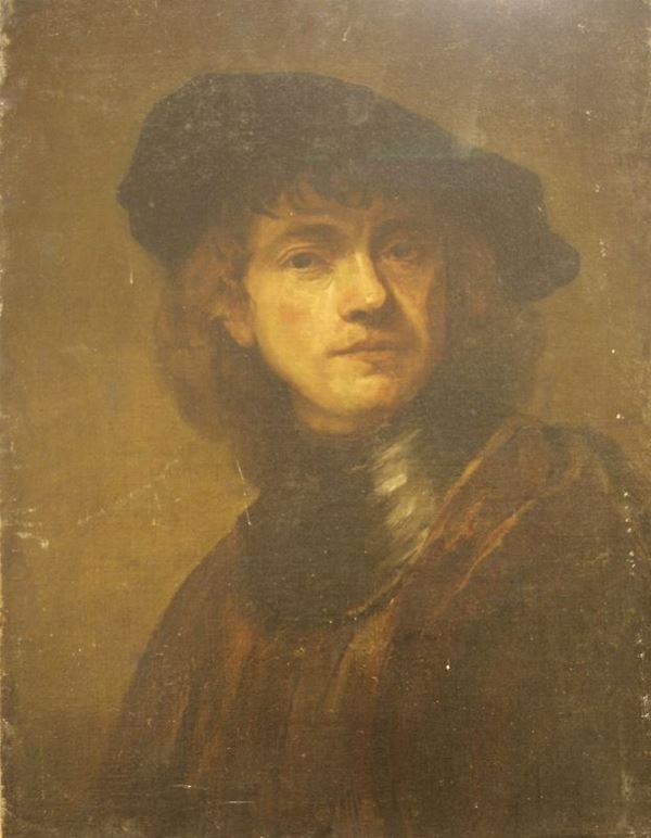 Scuola italiana, sec. XIX  FIGURA MASCHILE  olio su tela, cm 55x43  difetti