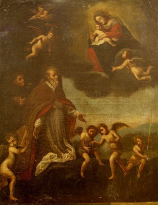 Scuola italiana, sec. XVIII  SCENA SACRA olio su tela, cm 119x90  difetti