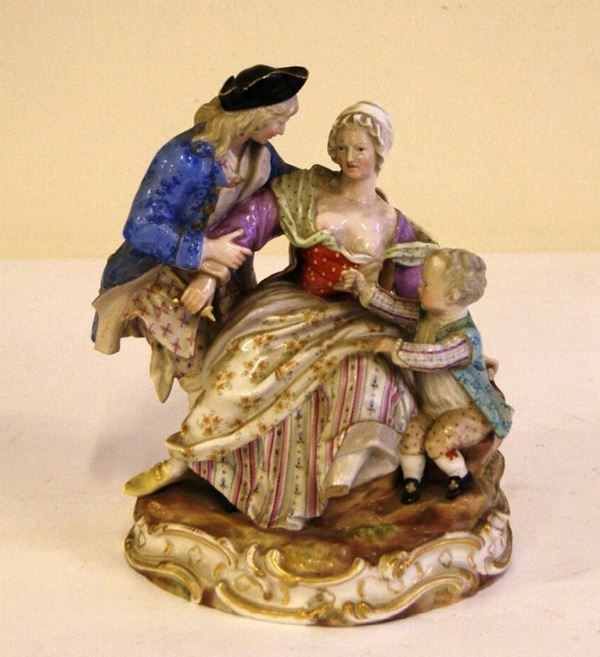 Scultura, Meissen, sec. XIX, in porcellana policroma, FIGURE, alt. 21 cm, difetti e mancanze