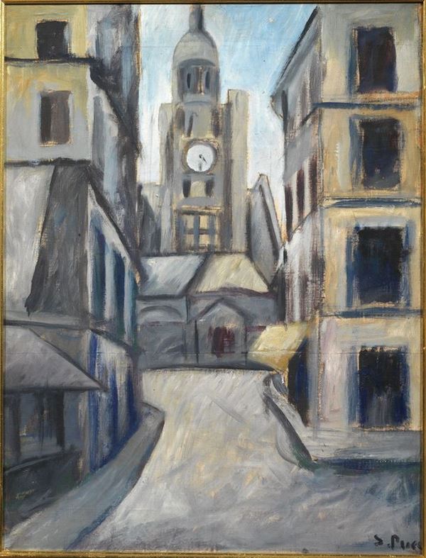 Silvio Pucci(Pistoia 1892 - Firenze 1961)  STRADA   olio su tela, cm 56x43  firmato