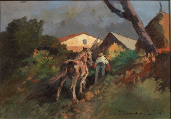 Carlo Domenici (Livorno 1897 - 1981) CONTADINO olio su tela, cm , firmato