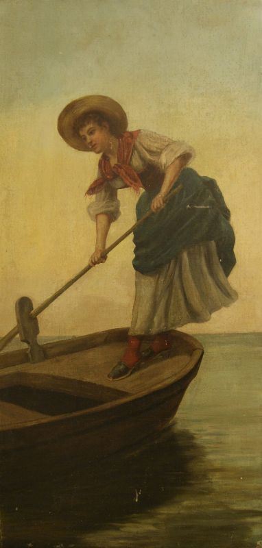 Scuola italiana, sec. XIX  BARCAIOLA  olio su tela, cm 100x50 difetti