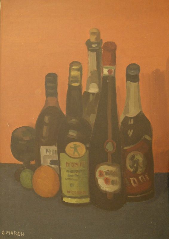Giovanni March (Tunisi 1894-Livorno 1974)  BOTTIGLIE olio su tela, cm 70x50