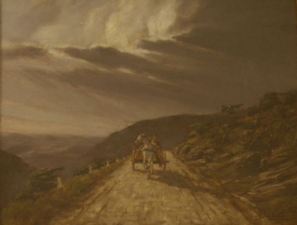 Mario Bordi (Firenze 1896-1980)  TEMPORALE IMMINENTE olio su tavola, cm 23x43  - Asta Arredi, oggetti d'arte, mobili antichi e argenti - Poggio Bracciolini Casa d'Aste