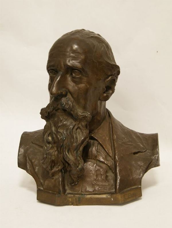 Carlo Pisi (Poviglio 1897-Brescello 1979)  BUSTO MASCHILE  scultura in bronzo, alt. cm 37