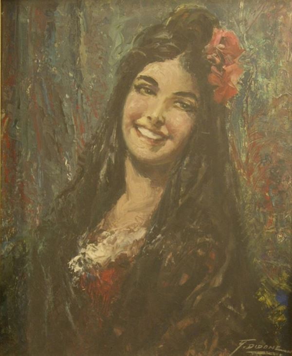 Giuseppe Didone (1903-1965)  RITRATTO DI RAGAZZA  olio su tela, cm 60x50