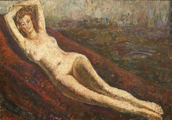 Guido Borgianni (New York 1915-Firenze 2011)  NUDO FEMMINILE olio su tela, cm 97x140  datato 1967