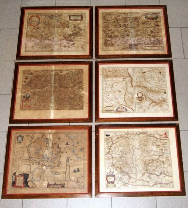 Sei stampe geografiche, sec. XIX, cm 56x46(6)