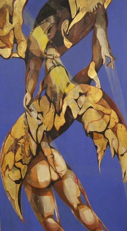 Alfio Rapisardi (Firenze, 1929)  DEDALO E ICARO  tecnica mista su tela, cm 107x190