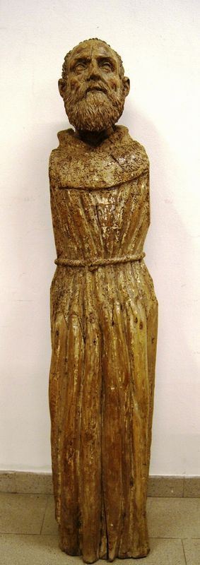 Scultura, Italia centrale, sec. XVI  FRATE in legno intagliato, alt. cm 148  difetti, testa di epoca posteriore