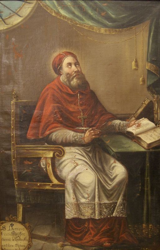 Scuola italiana, inizi sec. XIX  SAN DAMASO  olio su tela, cm 100x152 cadute di colore