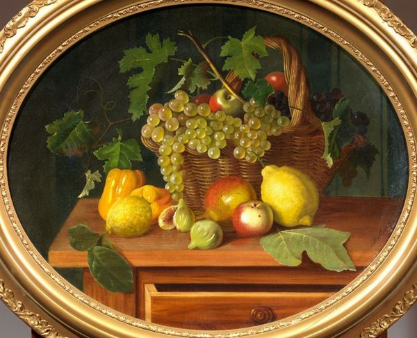Michelangelo Meucci(Firenze 1840 - 1909)   NATURA MORTA CON FRUTTA   olio su tela ovale, cm 56x69 firmato e datato 1878