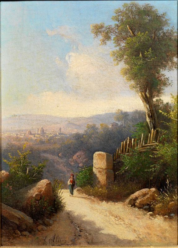 E. Altrui VEDUTE DI FIRENZE   olio su tela, cm 27,5x20,5   firmato