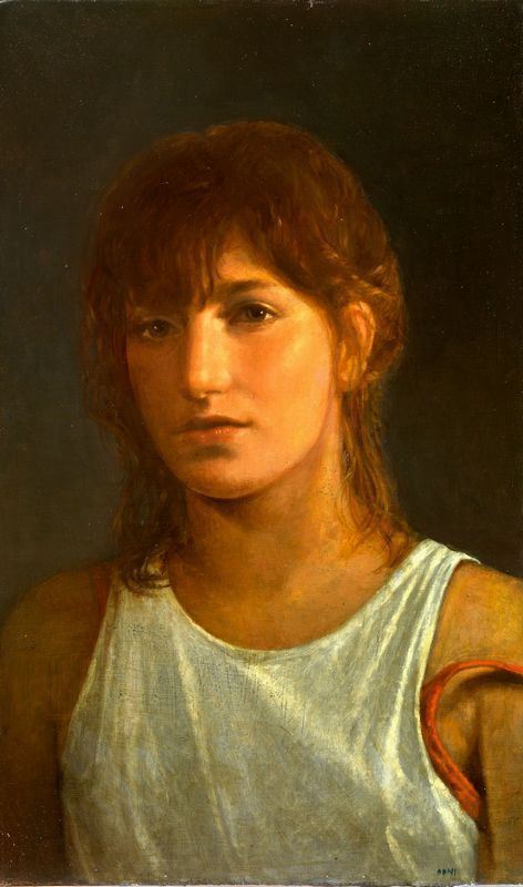 Luigi Doni (Pisa 1947)  VOLTO DI RAGAZZA  olio su compensato, cm 40x24  firmato   sul retro: titolato, datato, Firenze 1990