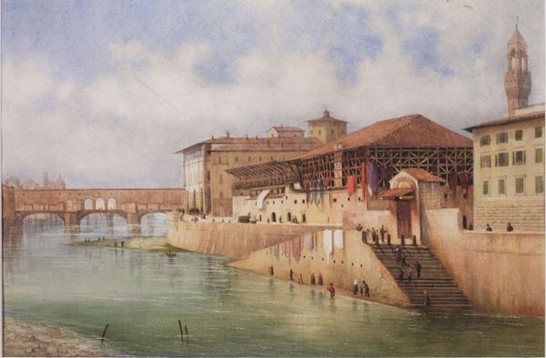 Moricci VEDUTA DELL'ARNO CON PONTE VECCHIO acquerello
