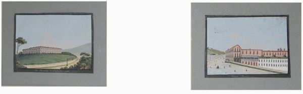 Serie di dieci gouache su carta, Napoli, sec. XIX  PAESAGGI NAPOLETANI  cm 10x7  - Asta Antiquariato e Collezionismo - Poggio Bracciolini Casa d'Aste