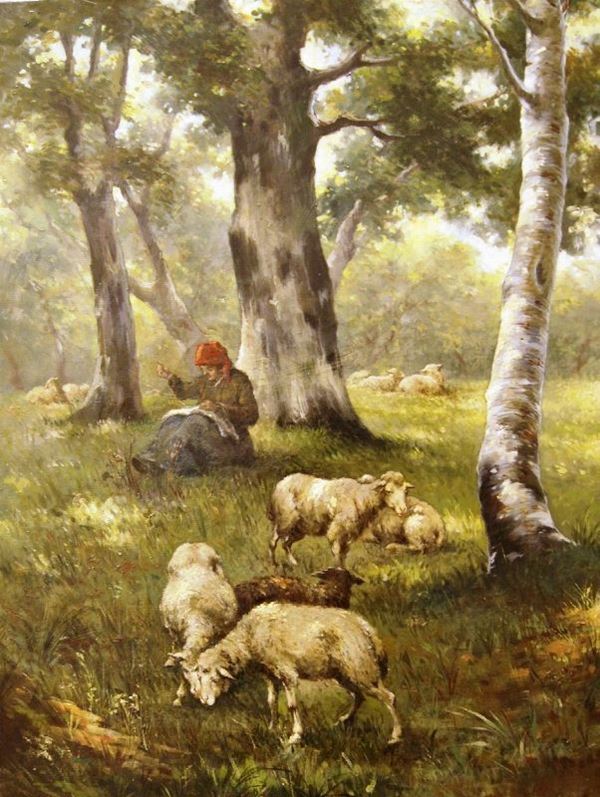 Scuola italiana, seconda meta' sec. XIX  GREGGE  olio su tela, cm 66x50