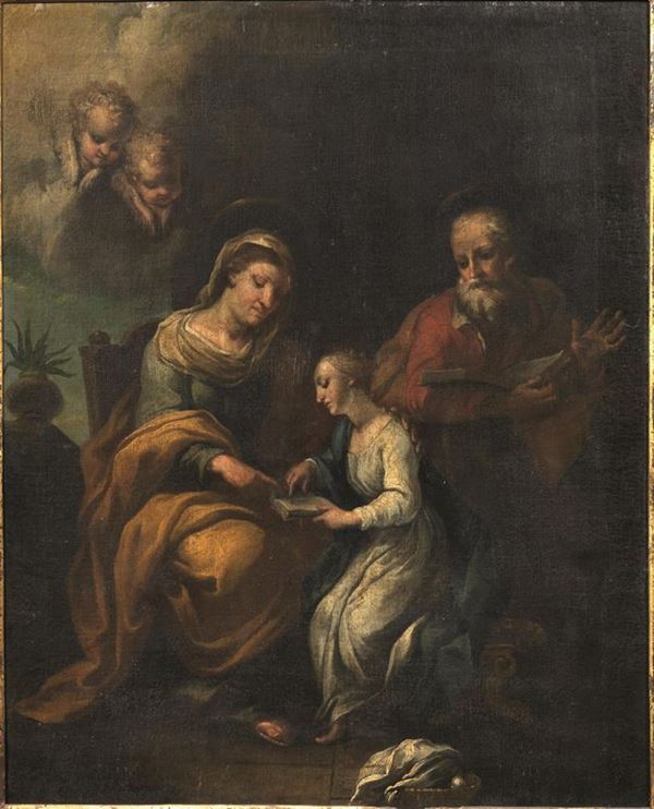 Scuola toscana, inizi sec. XVIII  EDUCAZIONE DELLA VERGINE olio su tela, cm 87x72,5