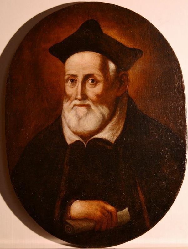 Scuola del  sec. XVII RITRATTO DI GESUITA olio su tela ovale, cm 65x47.5