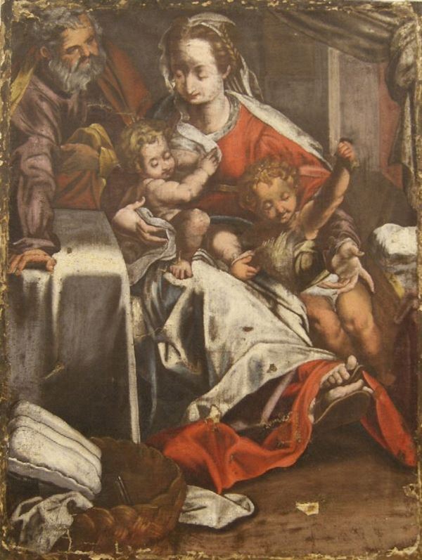 Scuola italiana, sec. XVIII  SACRA FAMIGLIA  olio su tela, cm 71x53